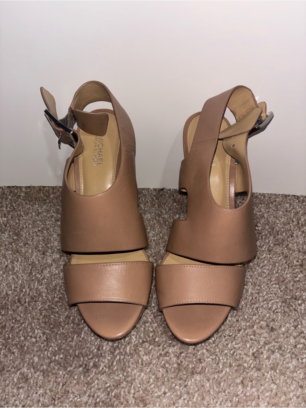 Michael Kors Nude Tan Leather Cutout Slingback Heels